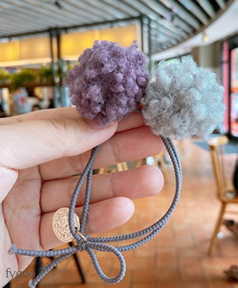 ヘアアクセサリー ヘアゴムボンボン2個セット 紫 グレー Fygooオンラインショップ